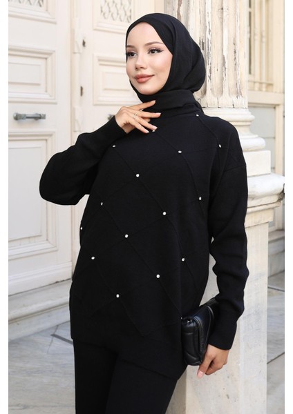 Taş Detaylı Triko Takım Siyah 6148 fiyatları