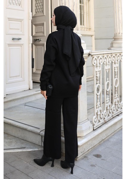 Taş Detaylı Triko Takım Siyah 6148 fırsatları