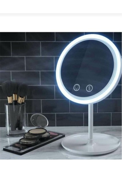 Masa Üstü Beyaz Makyaj Aynası Dokunmatik LED Işıklı USB Li Yuvarlak Masa Üstü Makyaj Aynası Ledli