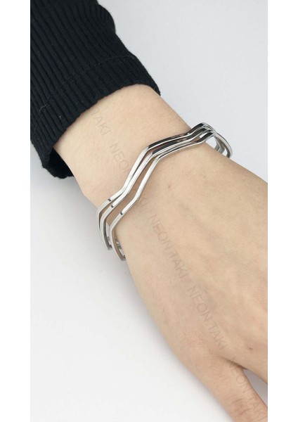 Ajda Bilezik, 3 adet, Kare Zik Zak form, Paslanmaz Charm Taşıyıcı Bileklik 160, Çap 65Mm, Gümüş Renk fiyatları
