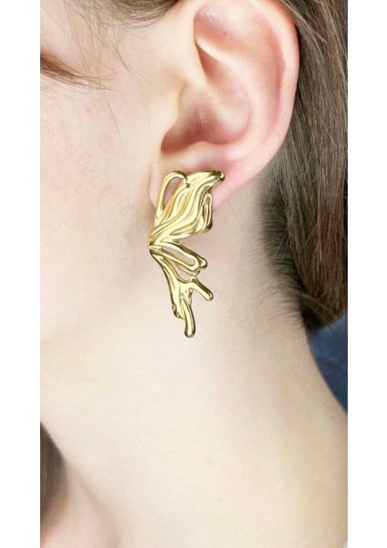 Kelebek Formunda Paslanmaz Çelik Küpe 645, Altın Renk