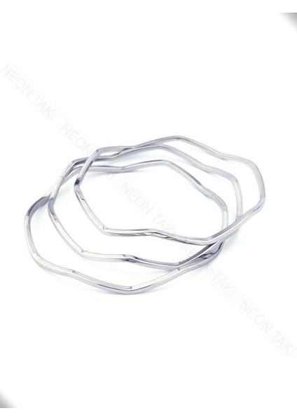 Ajda Bilezik, 3 adet, Kare Zik Zak form, Paslanmaz Charm Taşıyıcı Bileklik 160, Çap 65Mm, Gümüş Renk modelleri