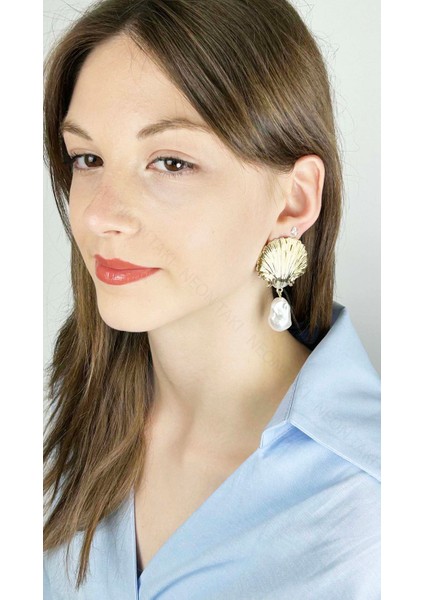 İnci Detaylı, İstiridye Küpe 637, Altın Renk fiyatları