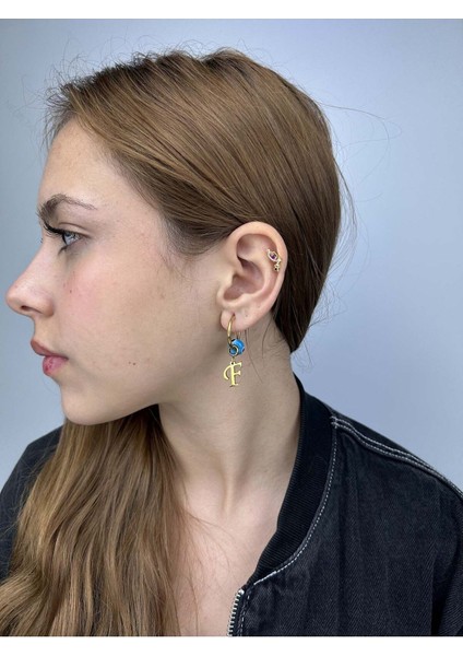 F Harfli, Nazar Boncuklu, Paslanmaz Çelik Küpe 160, Altın Renk fiyatları