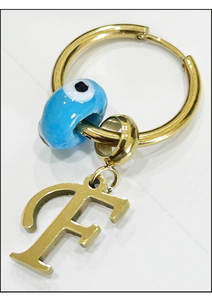 F Harfli, Nazar Boncuklu, Paslanmaz Çelik Küpe 160, Altın Renk modelleri