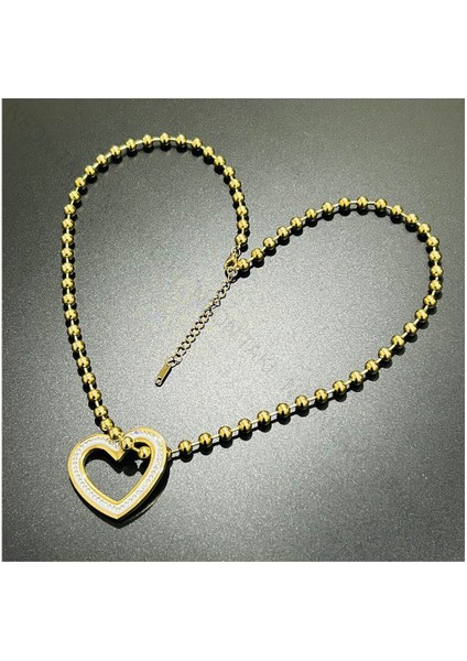 Kolye, Zirkon Taşlı, Kararmayan Paslanmaz Çelik, Kalp Detaylı, Top Zincir, Altın Renk, Model230 modelleri