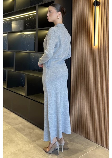 Düğme Detaylı Hırka Etek Triko Ikili Takım P-00017973 modelleri