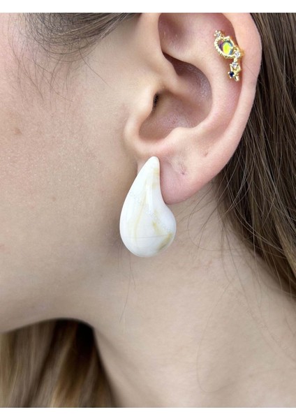 Bej Ve Kahve Mermer Görünümlü, Damla , Küpe 437