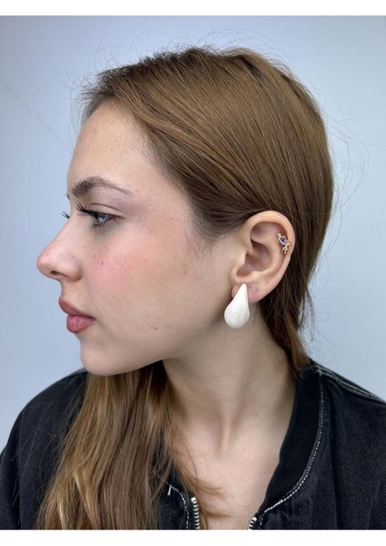 Bej Ve Kahve Mermer Görünümlü, Damla , Küpe 437 fiyatları