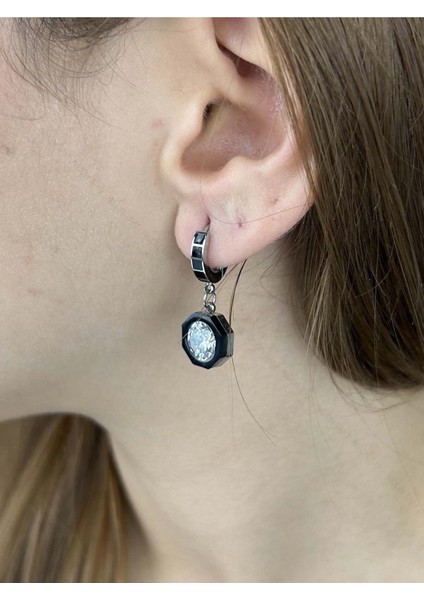 Zirkon Taşlı, Sallantılı Tiff Model, Paslanmaz Çelik Küpe 75, Gümüş Renk