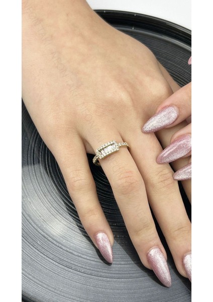 Zirkon Taş, Altın Kaplama, Paslanmaz Çelik Yüzük 167, Altın Renk, Ölçü 17mm