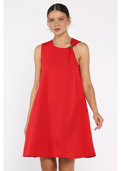 Omuz Tokalı Rahat Kısa Elbise P-00017965