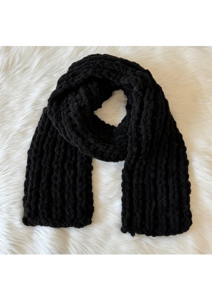 Siyah El Örgüsü Puffy Atkı