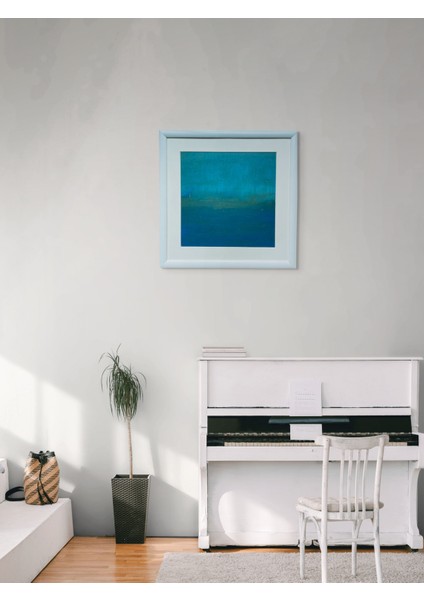 Ege Ruhu 1 Akrilik Pouring Tablo - Hazır Beyaz Çerçeve 38 X38 cm | 26 cm Kare Ahşap Panel, El Yapımı