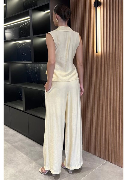 Kadın Kruvaze Yaka Bağlama Detaylı Bluz Pantolon Ikili Takım P-00017914 modelleri