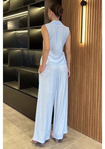 Kadın Kruvaze Yaka Bağlama Detaylı Bluz Pantolon Ikili Takım P-00017914 modelleri