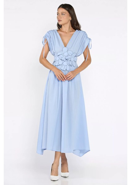 Papatya Aplikeli Kruvaze Elbise P-00017895