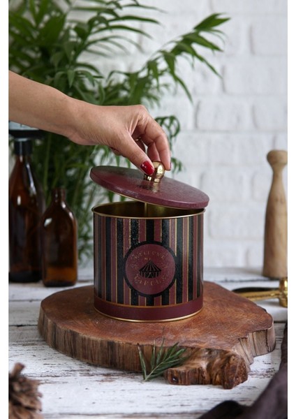 ER146-9E Circus Black Desenli Yuvarlak Metal Saklama Kabı 17.5 cm