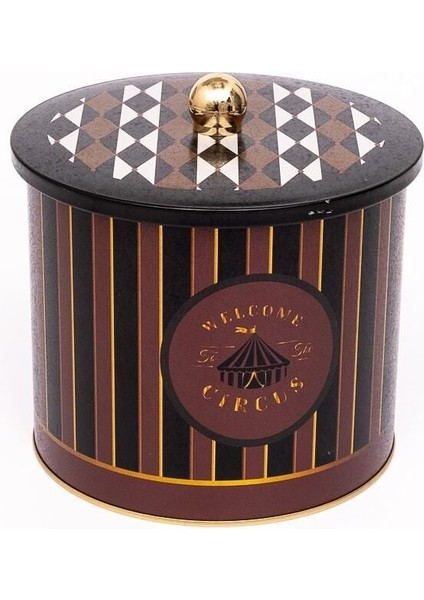 ER146-9E Circus Black Desenli Yuvarlak Metal Saklama Kabı 17.5 cm fiyatları