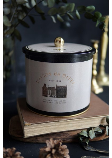 ER146-7F Azura Coffee Desenli Yuvarlak Metal Saklama Kabı 17.5 cm