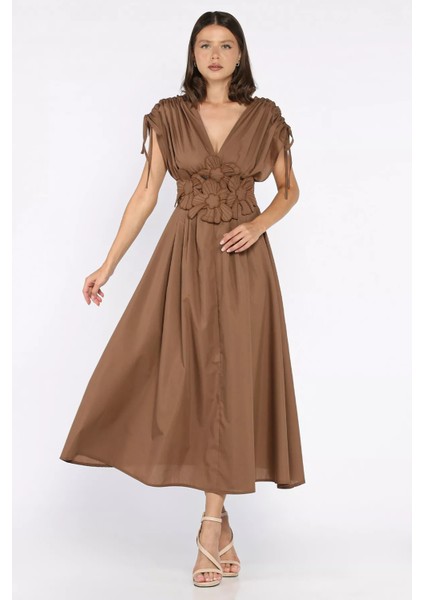 Papatya Aplikeli Kruvaze Elbise P-00017895