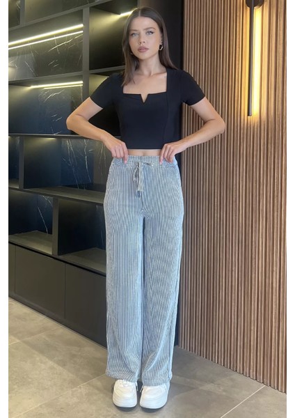 Kadın Yüksek Bel Çizgi Desenli Su Yolu Palazzo Pantolon P-00017960 fiyatları