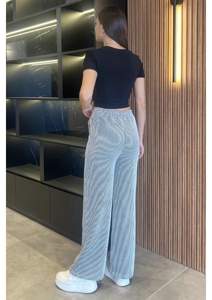 Kadın Yüksek Bel Çizgi Desenli Su Yolu Palazzo Pantolon P-00017960 modelleri