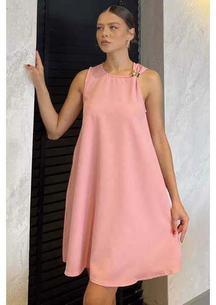 Omuz Tokalı Rahat Kısa Elbise P-00017965