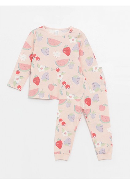 Lcw Baby Pembe Bisiklet Yaka Baskılı Kız Bebek Pijama Takımı