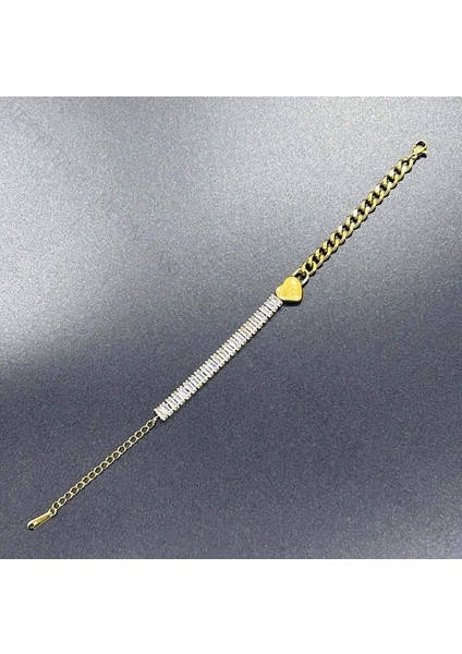 Kalp, Su Yolu, Zirkon Taşlı, Paslanmaz Çelik Zincir Bileklik 376, Altın Renk modelleri