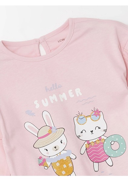 Lcw Baby Pembe Bisiklet Yaka Uzun Kollu Baskılı Kız Bebek Pijama Takımı modelleri