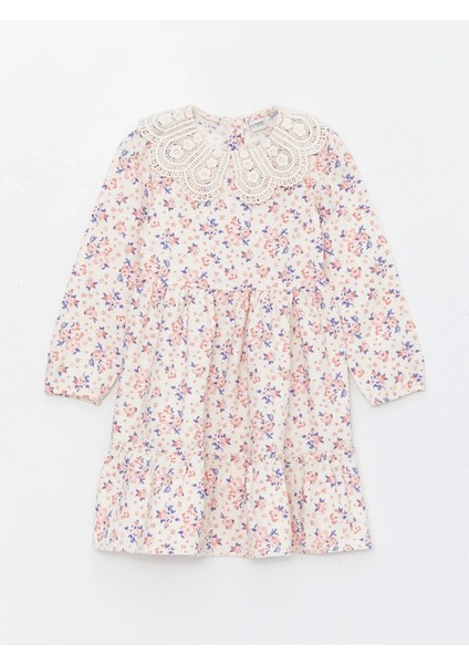 Lcw Kids Bej Bebe Yaka Çiçekli Uzun Kollu Kız Çocuk Elbise
