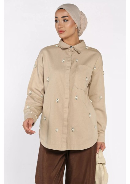 Taş Detaylı Gabardin Gömlek Tunik P-00017963