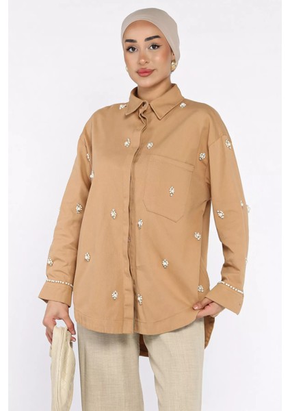 Taş Detaylı Gabardin Gömlek Tunik P-00017963