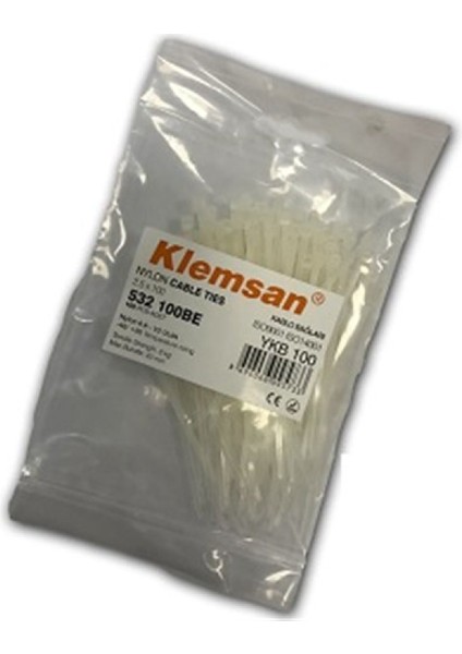 YKB100B ,100X2.5MM 100-ADET Beyaz Kablo Bağı