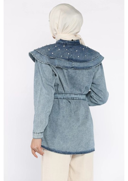 Bebe Yaka Bel Kuşaklı Tesettür Jean Kot Tunik P-00017913 modelleri