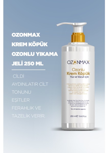 Krem Köpük Ozonlu Yıkama Jeli 250 Ml, Cildi Aydınlatır Cilt Tonunu Eşitler Ferahlık ve Tazelik Verir.