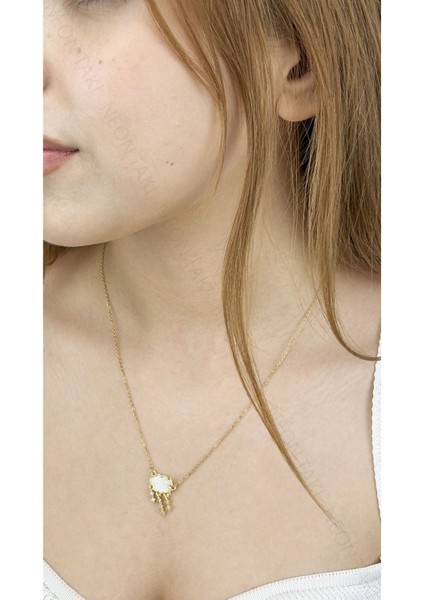 Zirkon Taşlı Ve Sedefi, Bulut Figürlü, Paslanmaz Çelik Kolye 329, Altın Renk fiyatları