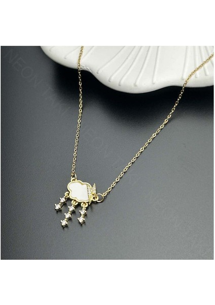 Zirkon Taşlı Ve Sedefi, Bulut Figürlü, Paslanmaz Çelik Kolye 329, Altın Renk modelleri