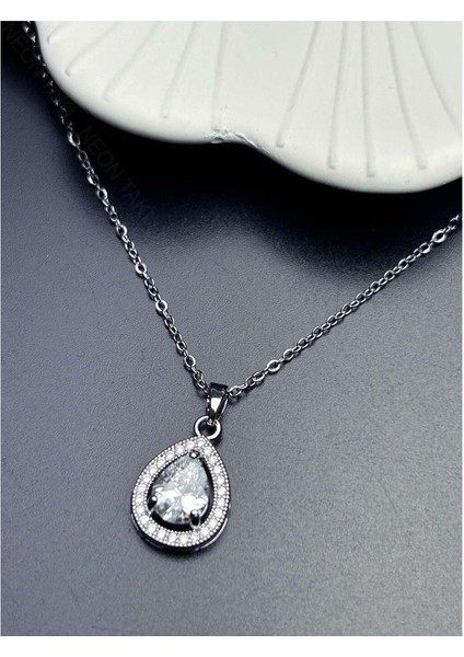 Zirkon Taşlı, Büyük Damla Figürlü Paslanmaz Çelik Kolye 365 modelleri