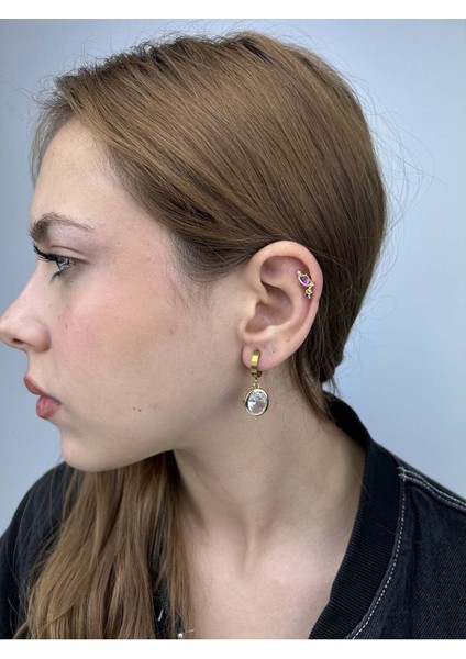 Zirkon Taşlı, Sallantılı Model, Paslanmaz Çelik Küpe 140, Altın Renk fiyatları