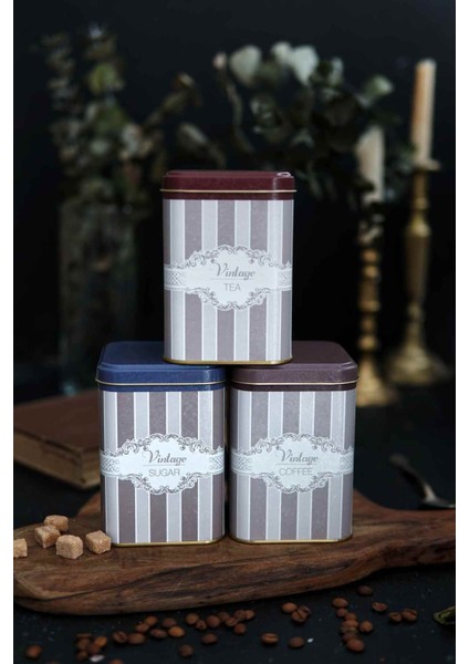 Erb25v5 Kare Metal Saklama Kabı 87x87x125, 3 Lü Set, Elegance