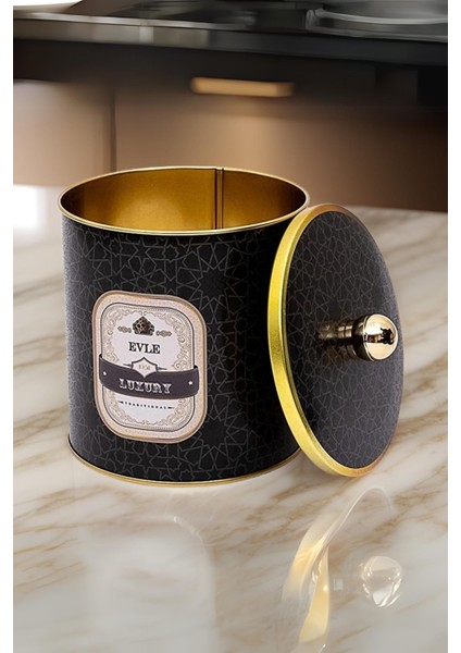 ER143-V2 Trellis Desenli Yuvarlak Metal Saklama Kabı 14 cm