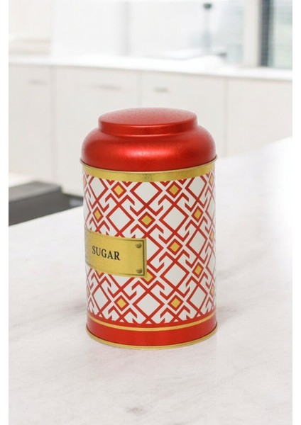 Turkish Red_Sugar Desenli Yuvarlak Metal Kutu, 10.5 x 15 cm, 1.1 lt fırsatları