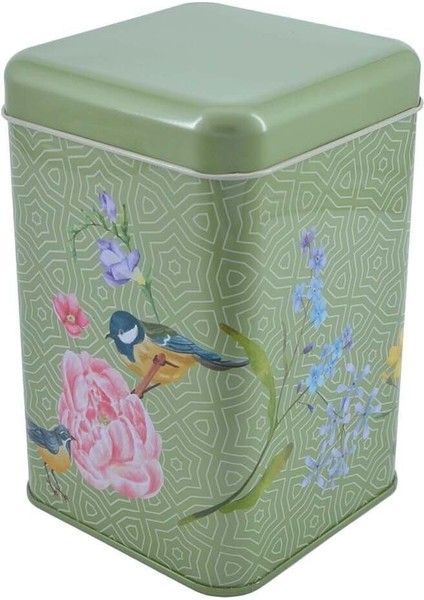 EF022-D7 Blooming Green Desenli Kare Metal Saklama Kabı 11X11 cm fiyatları
