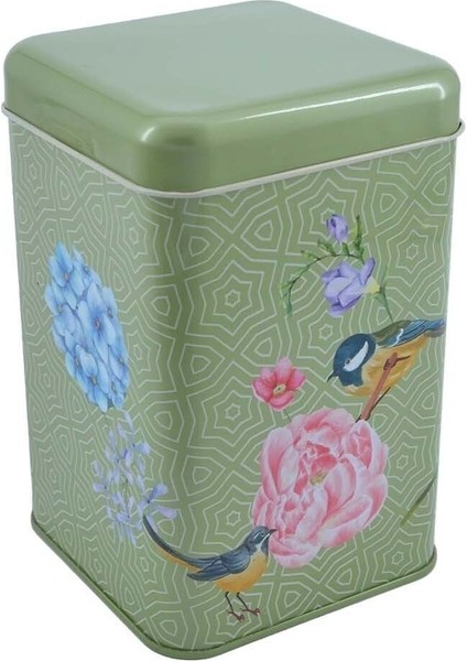 EF022-D7 Blooming Green Desenli Kare Metal Saklama Kabı 11X11 cm fırsatları