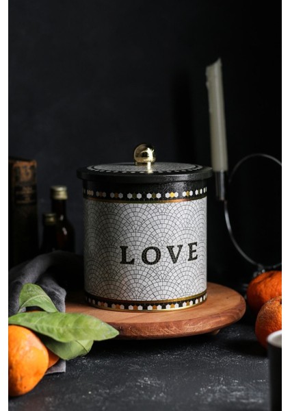 ER143-1E Mosaic Love Desenli Yuvarlak Metal Saklama Kabı 14 cm