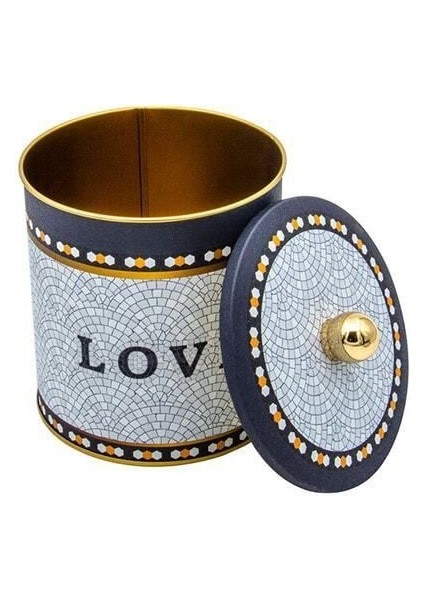 ER143-1E Mosaic Love Desenli Yuvarlak Metal Saklama Kabı 14 cm fırsatları