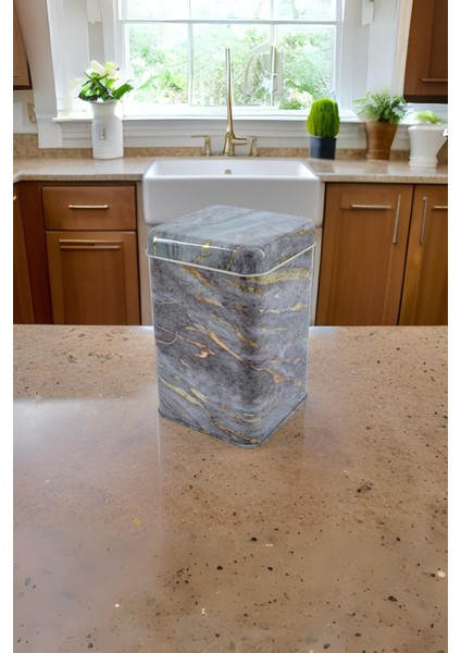 EF022-E4 Rock And Gold Light Desenli Kare Metal Saklama Kabı 11X11 cm