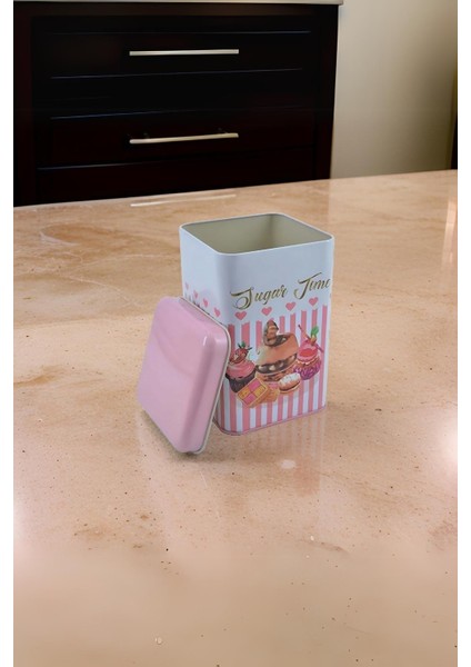 EF022-E8 Sprinkles Sugar Time Desenli Kare Metal Saklama Kabı 11X11 cm